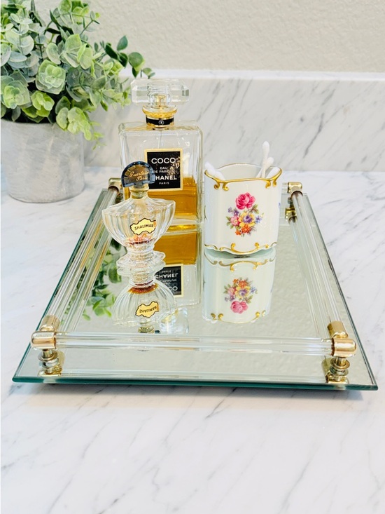 Vintage Other - Vintage Modern Glass and Gold Mirrored Vanity Tray